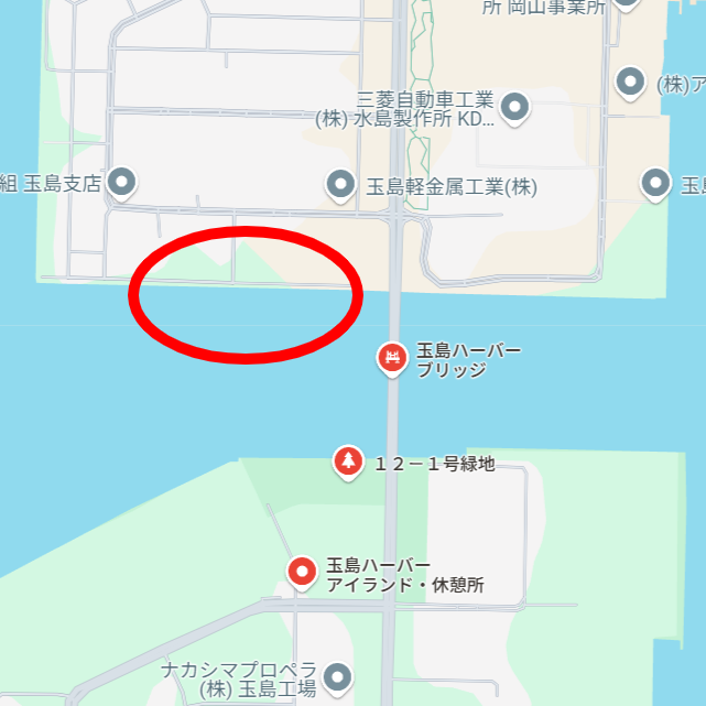 玉島E地区は、赤丸で囲ったところになります。