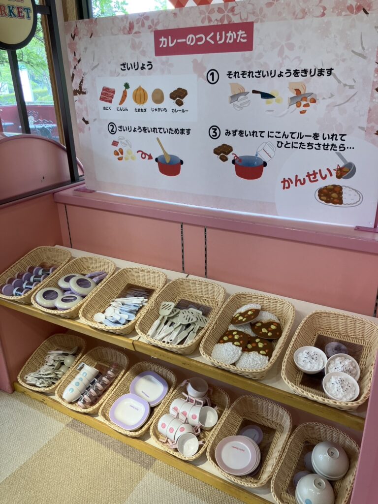 カレーの作り方の説明が書かれているボード