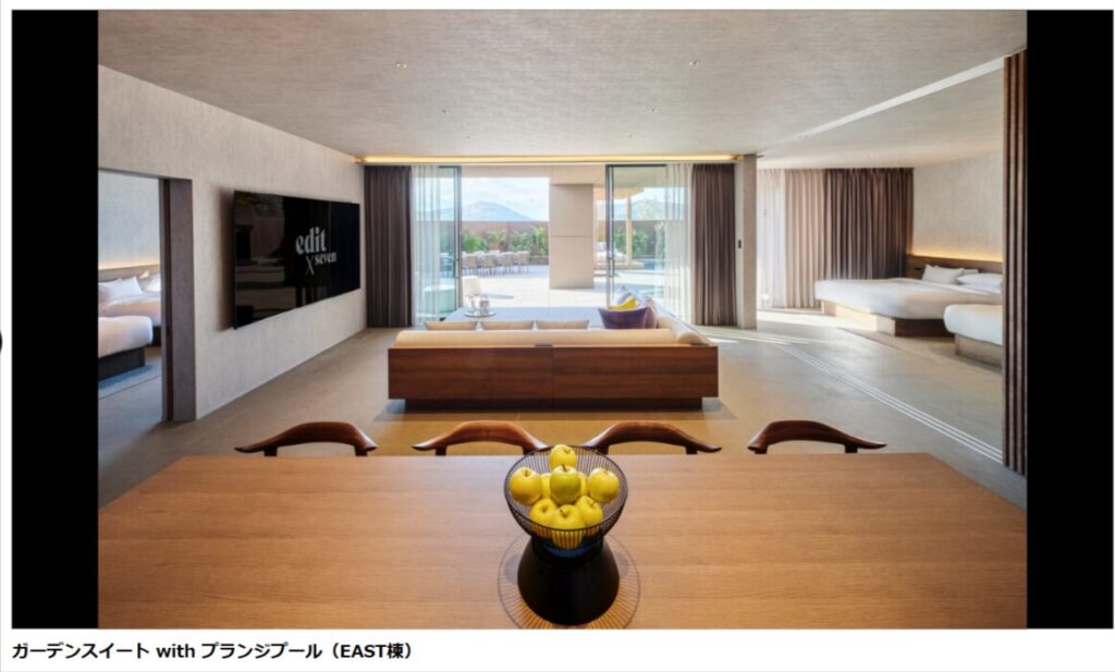 こちらは、ガーデンスイート。プールも付いています。