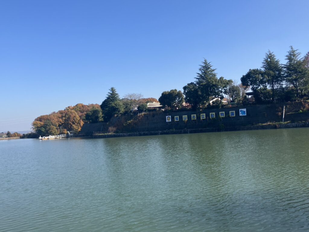 福山市立動物園の入場ゲート前にある池。